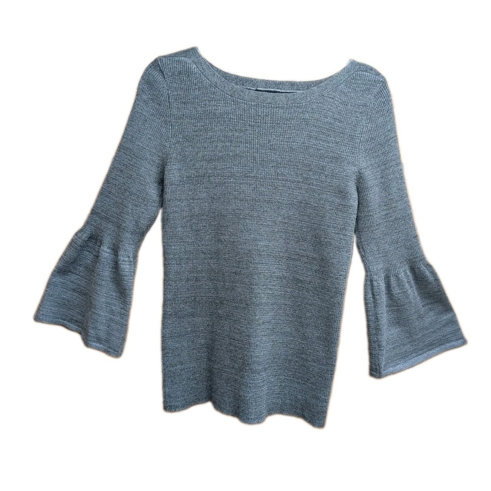 New Direction Women's Top Size L Glitter Thead 3/4 Bell Sleeves Gray Pullover
